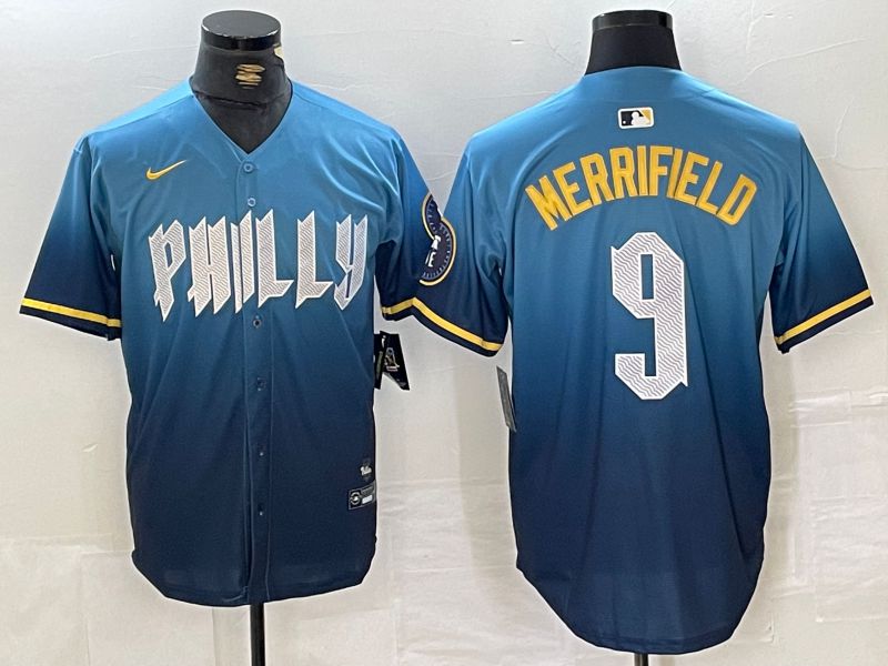 Men Philadelphia Phillies 9 Merrifield Blue City Edition 2024 Nike MLB Jersey style 1